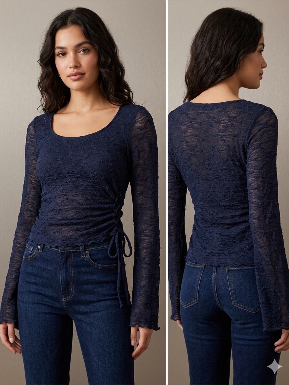 Chic Navy Lace Long Sleeve Top